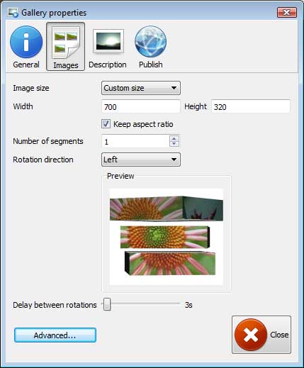 Properties window : iweb flash rotator